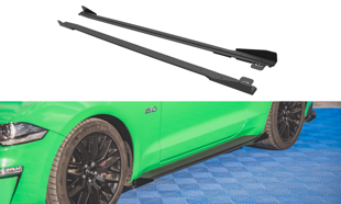 Maxton Street Pro Side Skirts Diffusers V.1 + Flaps Ford Mustang Gt Mk6 Facelift - Black + Gloss Flaps    