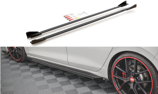 Maxton Racing Durability Side Skirts Diffusers + Flaps Volkswagen Golf 8 Gti / Gti Clubsport - Black + Gloss Flaps    