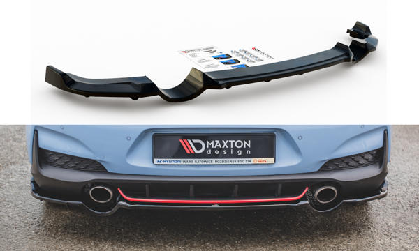 Maxton Central Rear Splitter (With Vertical Bars) Hyundai I30 N Mk3 Hatchback - Gloss Black