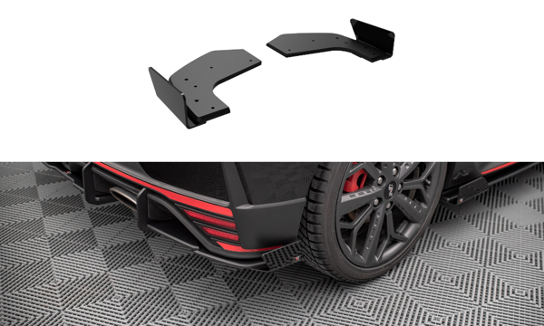 Maxton Street Pro Rear Side Splitters + Flaps Hyundai I20 N Mk3 - Black + Gloss Flaps    