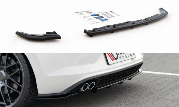 Maxton Central Rear Splitter (With Vertical Bars) VW Polo 6 Gti Mk6 - Gloss Black