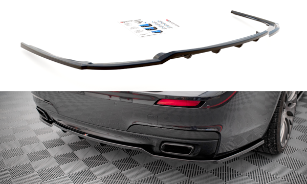 Maxton Central Rear Splitter (With Vertical Bars) BMW 7 M-Pack F01 - Textured