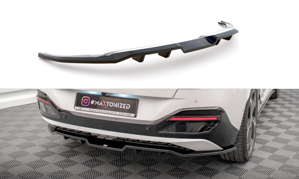 Maxton Central Rear Splitter (With Vertical Bars) Kia Ev6 Gt-Line Mk1 - Gloss Black