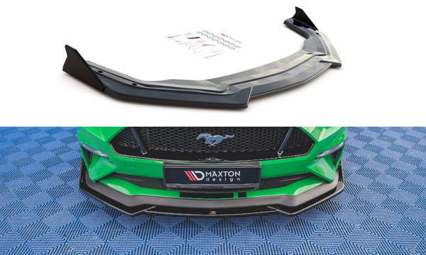 Maxton Front Splitter + Flaps V.1 Ford Mustang Gt Mk6 Facelift - Gloss Black