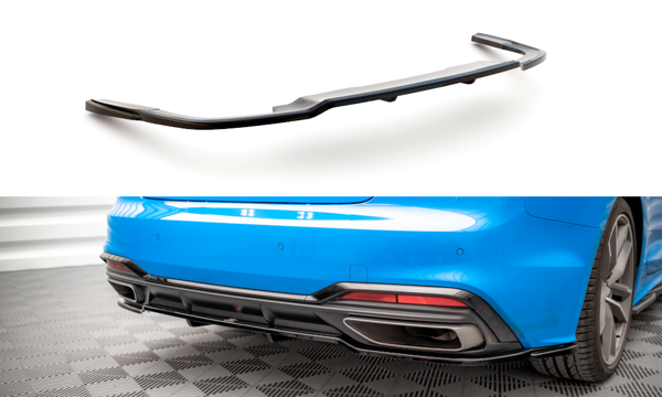 Maxton Central Rear Splitter (With Vertical Bars) Audi A5 S-Line F5 Facelift - Gloss Black