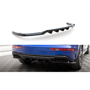 Maxton Central Rear Splitter (With Vertical Bars) Audi Q5 S-line SUV MK2 Facelift - Gloss Black