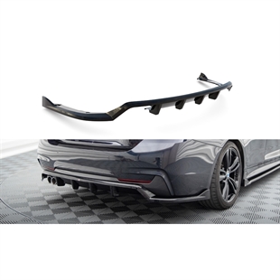 Maxton Central Rear Splitter (With Vertical Bars) BMW 4 Gran Coupe M-Pack F36 - Gloss Black