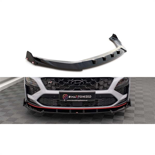 Maxton Front Splitter V.2 + Flaps Hyundai Kona N Mk1 - Gloss Black