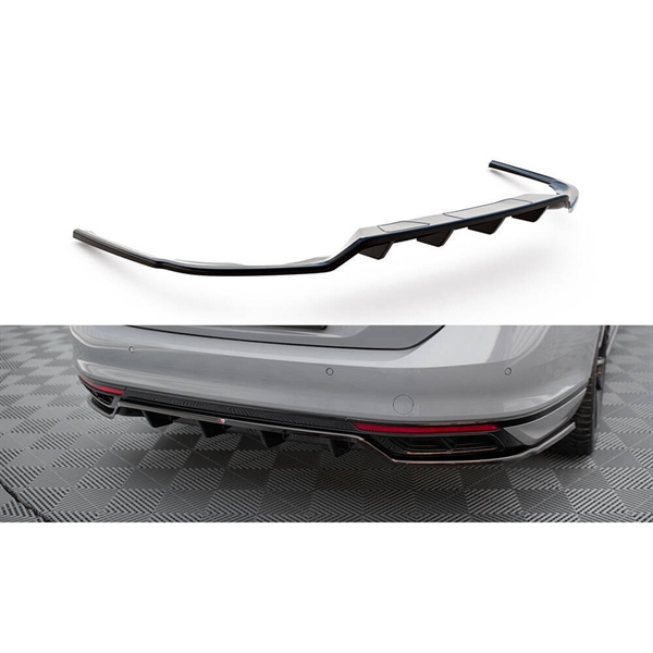 Maxton Central Rear Splitter (With Vertical Bars) Volkswagen Passat R-line B8 Facelift - Gloss Black