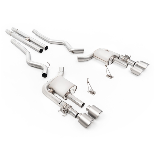 Milltek Aktivt Ventilstyret Cat-Back System (Højest Lydniveau) med H-rør og Børstede Titanium Enderør til Ford Mustang 5.0 V8 GT500
