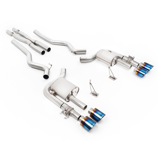 Milltek Aktivt Ventilstyret Cat-Back System med X-rør og Brændte/Blå Titanium Enderør til Ford Mustang 5.0 V8 GT500