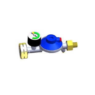 Gas regulator med manometer til blå gasflasker på adapter